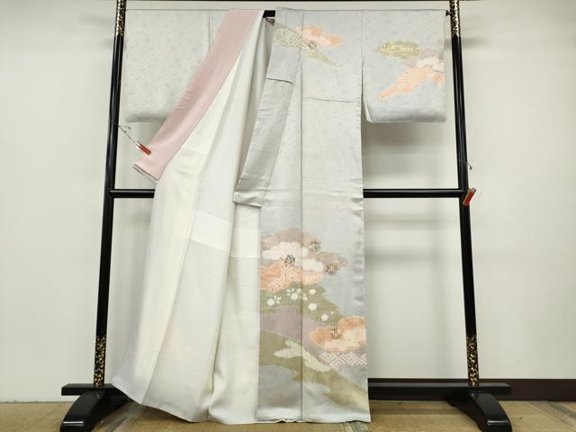 平和屋着物●訪問着 絞り 刺繍 雲重ね花丸文 金彩 銀座越後屋扱い 正絹 逸品 CABH2730ut