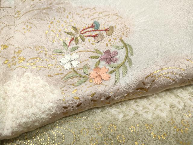 平和屋着物●訪問着 絞り 刺繍 雲重ね花丸文 金彩 銀座越後屋扱い 正絹 逸品 CABH2730ut