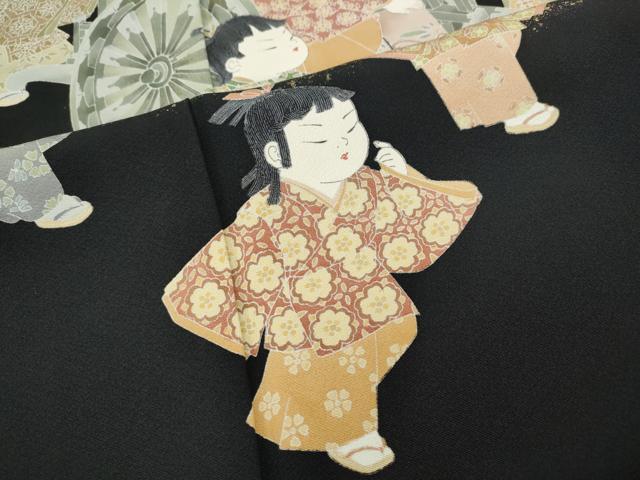 平和屋着物●十日町友禅作家 関口遼一 黒留袖 御所車 童子遊び 金彩 正絹 逸品 CABH2736ut
