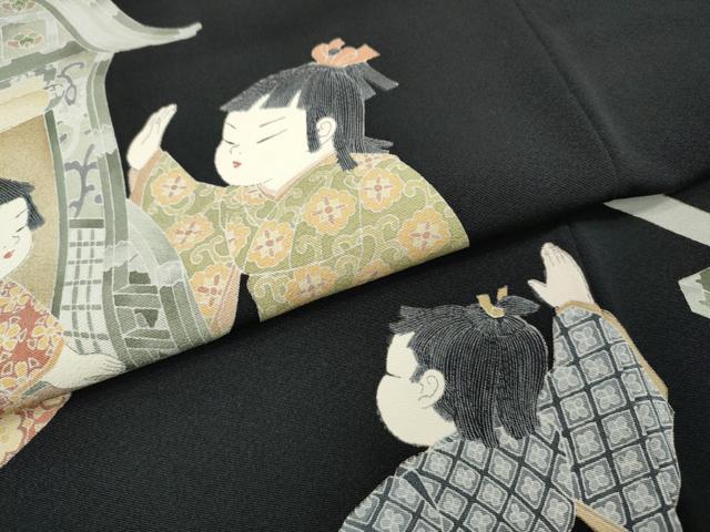 平和屋着物●十日町友禅作家 関口遼一 黒留袖 御所車 童子遊び 金彩 正絹 逸品 CABH2736ut