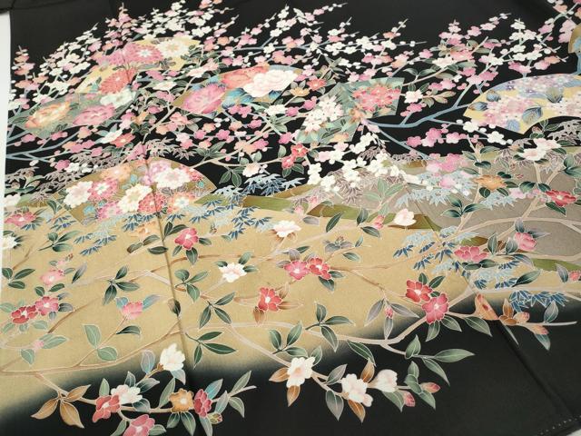 平和屋着物●豪華黒留袖 友禅 作家物 地紙枝花文 正絹 逸品 CABH2737ut
