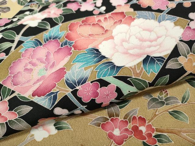平和屋着物●豪華黒留袖 友禅 作家物 地紙枝花文 正絹 逸品 CABH2737ut