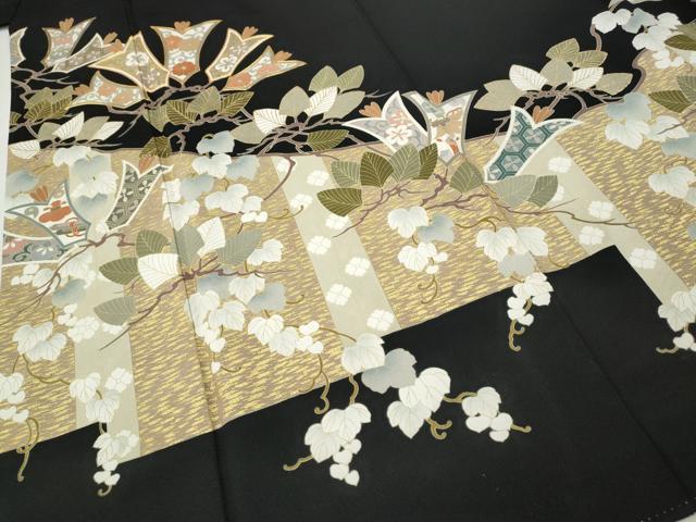 平和屋着物●豪華黒留袖 駒刺繍 吉祥蔦の葉花文 金彩 正絹 逸品 CABH2745ut