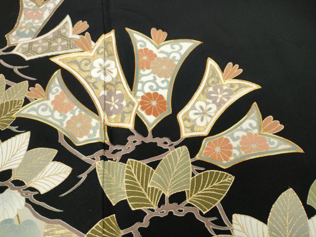 平和屋着物●豪華黒留袖 駒刺繍 吉祥蔦の葉花文 金彩 正絹 逸品 CABH2745ut