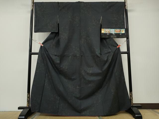 平和屋着物●本場大島紬 9マルキ 泥染め 枝葉文 くぼた謹製 証紙付き 正絹 逸品 CABH2748ut
