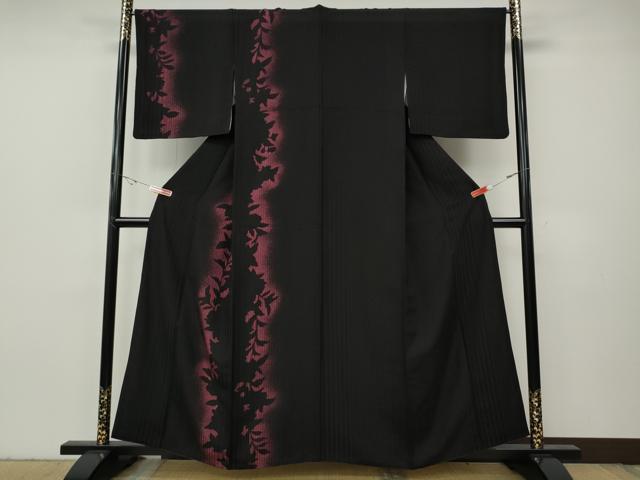 平和屋着物●訪問着 草花シルエット 黒地 正絹 逸品 CABH2762ut