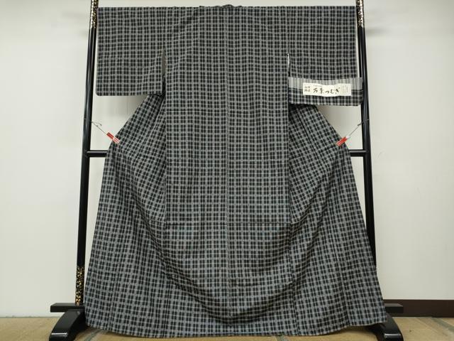 平和屋着物●西陣 手織花結城 万葉つむぎ 格子柄 証紙付き 正絹 逸品 CABH2764ut