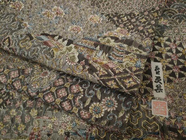 平和屋着物●二代目更甚 江戸更紗 小紋 雲重ね人物風景花文 正絹 逸品 CABH2765ut