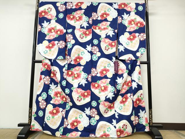 平和屋着物●小振袖 二尺袖 貝合せ花文 洗える着物 未使用 CABH2778ut