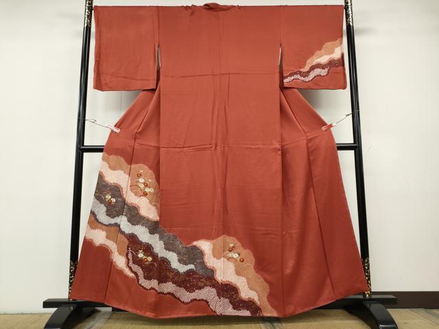 平和屋着物●訪問着 絞り 刺繍 道長芝草花文 金彩 正絹 逸品 CABH2793ut