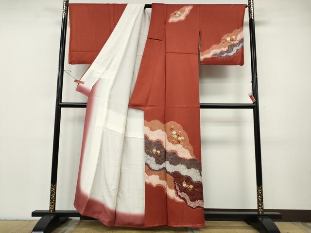 平和屋着物●訪問着 絞り 刺繍 道長芝草花文 金彩 正絹 逸品 CABH2793ut