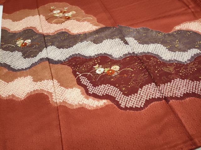 平和屋着物●訪問着 絞り 刺繍 道長芝草花文 金彩 正絹 逸品 CABH2793ut