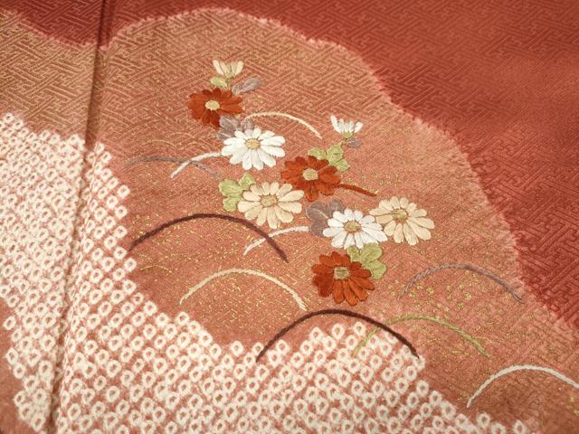 平和屋着物●訪問着 絞り 刺繍 道長芝草花文 金彩 正絹 逸品 CABH2793ut