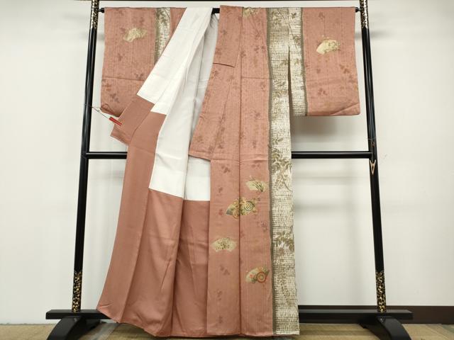 平和屋着物●訪問着 駒刺繍 絞り 地紙草花文 金彩 正絹 逸品 CABH2794ut