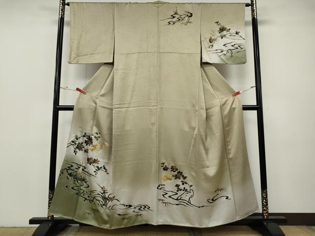 平和屋着物●訪問着 地紙立波枝花文 暈し染め 金銀彩 正絹 逸品 CABH2795ut