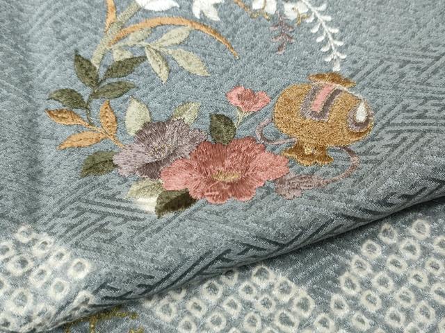平和屋着物●訪問着 絞り 刺繍 雲重ね花丸文 金彩 正絹 逸品 CABH2796ut