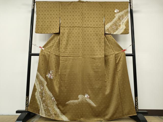 平和屋着物●訪問着 絞り 刺繍 流水花文 金糸 正絹 逸品 CABH2797ut