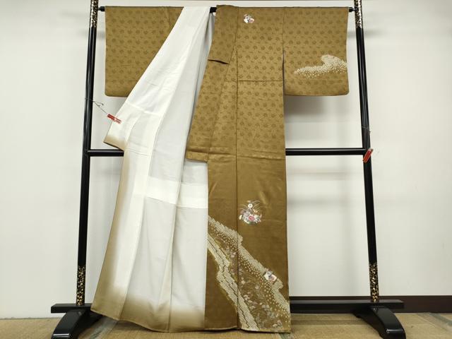 平和屋着物●訪問着 絞り 刺繍 流水花文 金糸 正絹 逸品 CABH2797ut