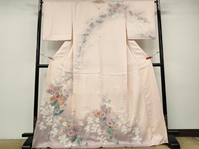 平和屋着物●訪問着 駒刺繍 枝花文 暈し染め ロング丈 正絹 逸品 CABH2798ut