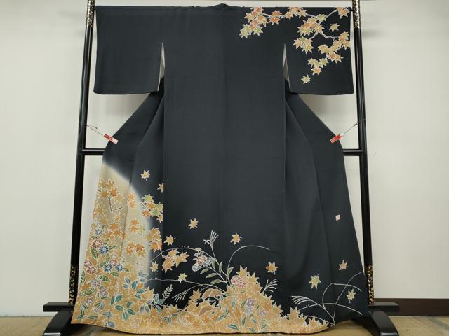 平和屋着物●訪問着 作家物 ろうけつ染め 草花文 暈し染め 鬼しぼ縮緬 正絹 逸品 CABH2800ut