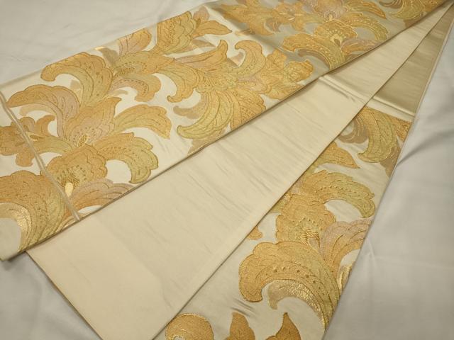 平和屋着物◎六通柄袋帯 更紗花文 金糸 正絹 逸品 CABH2808oy