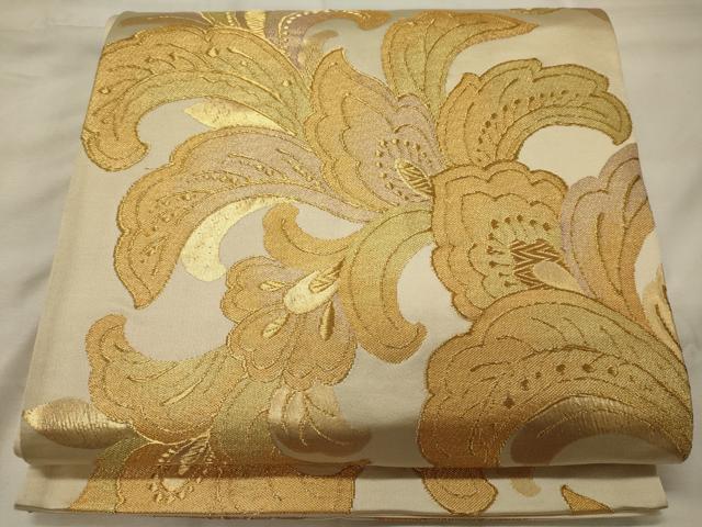 平和屋着物◎六通柄袋帯 更紗花文 金糸 正絹 逸品 CABH2808oy