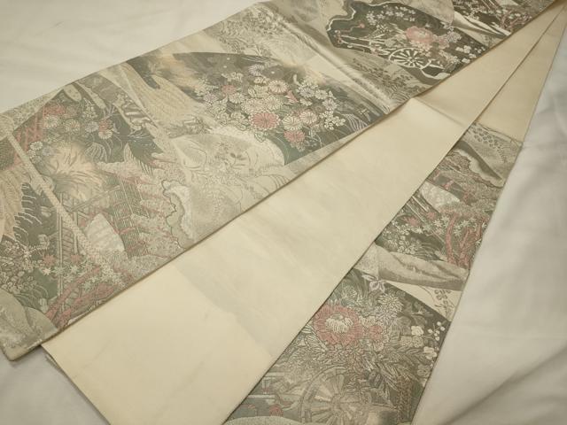 平和屋着物◎六通柄袋帯 扇面御所解紋 プラチナ箔 手織二重箔 正絹 逸品 CABH2811oy