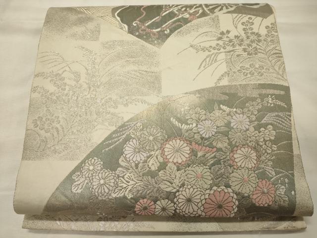 平和屋着物◎六通柄袋帯 扇面御所解紋 プラチナ箔 手織二重箔 正絹 逸品 CABH2811oy