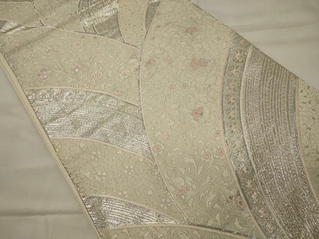 平和屋着物◎六通柄袋帯 九百更紗二重箔 花唐草文 銀糸 正絹 逸品 CABH2815oy