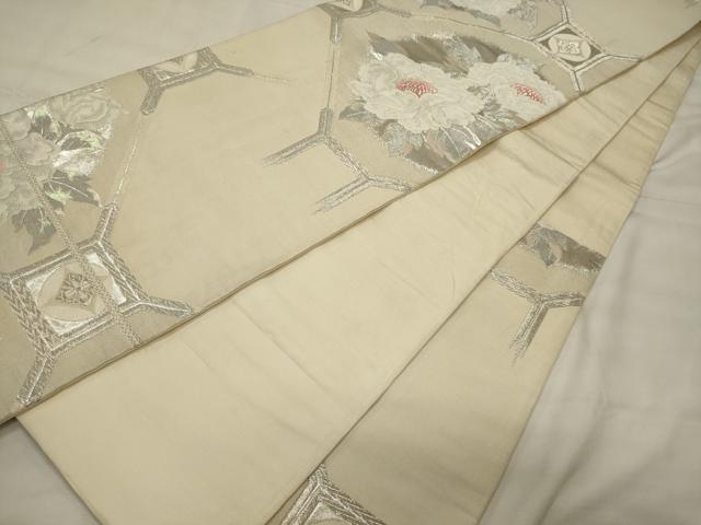 平和屋着物◎六通柄袋帯 草花文 銀糸 正絹 逸品 CABH2833oy
