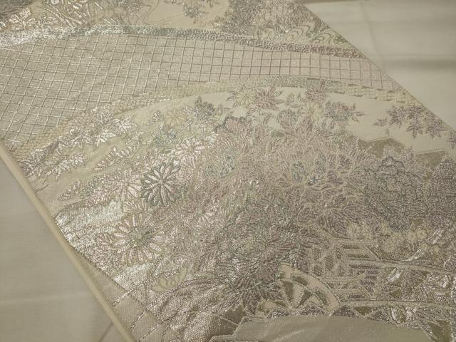 平和屋着物◎六通柄袋帯 花車文 銀糸 正絹 逸品 CABH2839oy