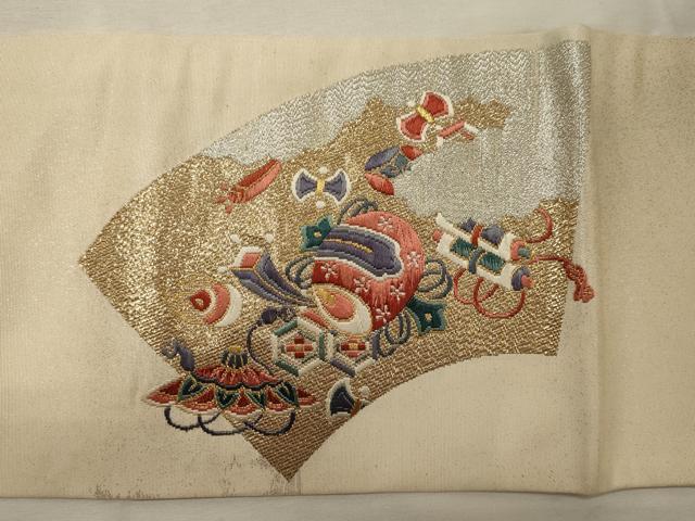 平和屋着物◎九寸名古屋帯 唐織 地紙花文 宝尽くし 金銀糸 正絹 逸品 CABH2853oy