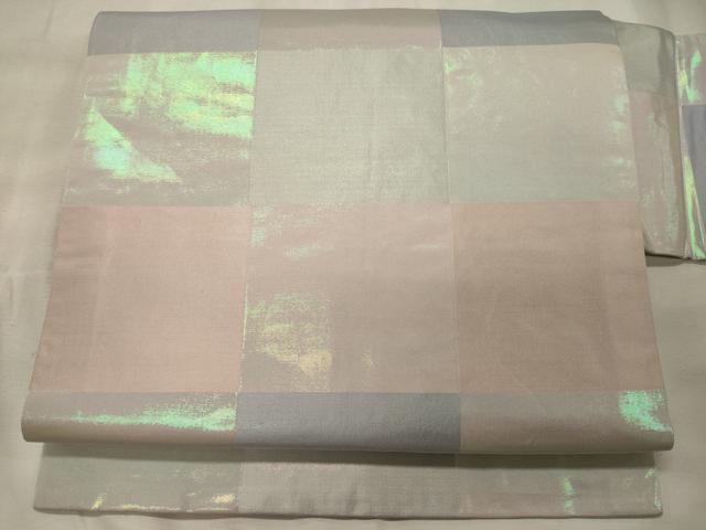 平和屋着物◎九寸名古屋帯 市松文様 正絹 逸品 CABH2854oy