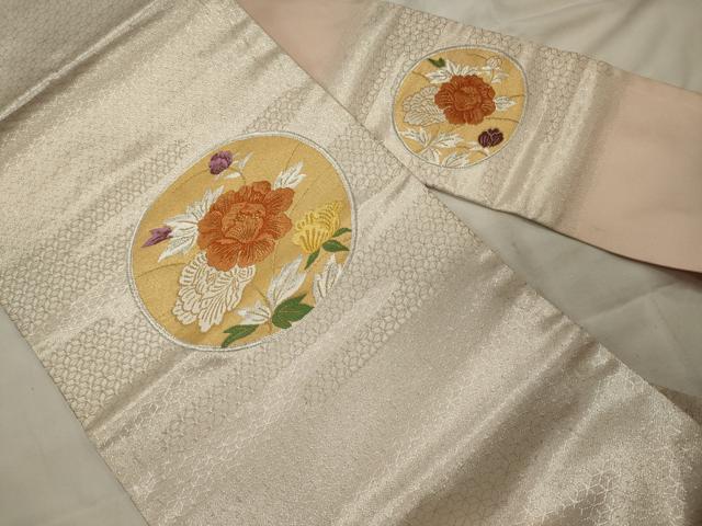 平和屋着物◎九寸名古屋帯 唐織 草花丸文 金銀糸 正絹 逸品 CABH2862oy