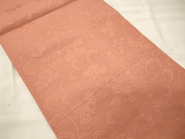 平和屋着物◎八寸名古屋帯 更紗花唐草文 甚三紅色 正絹 逸品 CABH2864oy