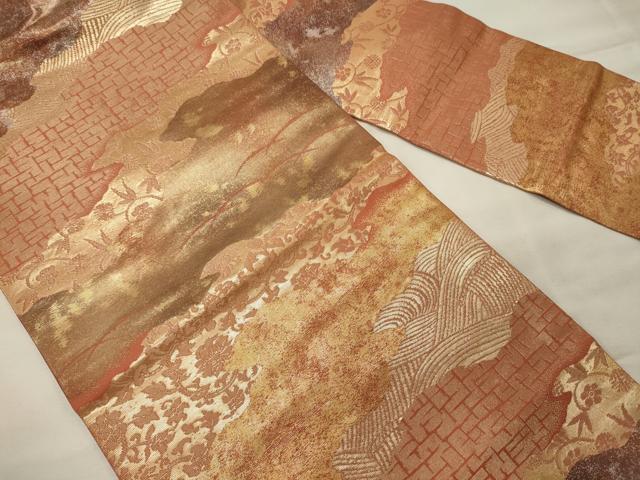 平和屋着物◎九寸名古屋帯 道長更紗花唐草文 金銀糸 正絹 逸品 CABH2865oy