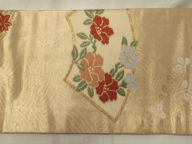 平和屋着物◎九寸名古屋帯 地紙草花文 金糸 正絹 逸品 CABH2871oy