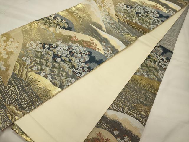 平和屋着物◎六通柄袋帯 遠山枝花松文 金糸 正絹 逸品 CABH2879oy