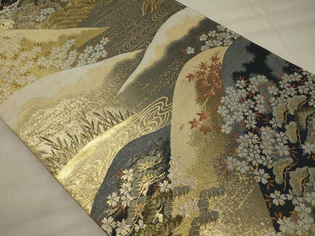 平和屋着物◎六通柄袋帯 遠山枝花松文 金糸 正絹 逸品 CABH2879oy