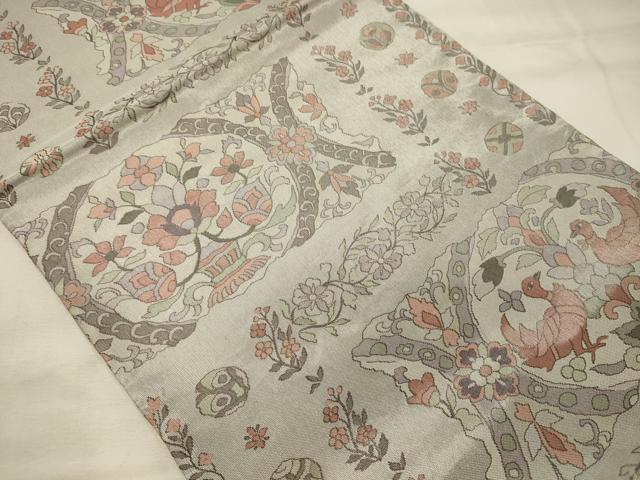 平和屋着物◎六通柄袋帯 向かい鳥花文 正絹 逸品 CABH2880oy