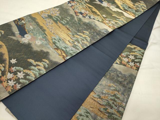 平和屋着物◎六通柄袋帯 風景草花文 金銀糸 正絹 逸品 CABH2881oy