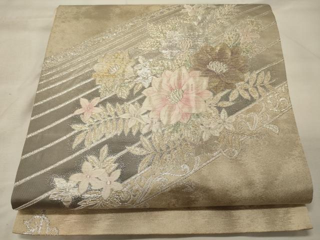 平和屋着物◎六通柄袋帯 草花文 金銀糸 正絹 逸品 CABH2882oy