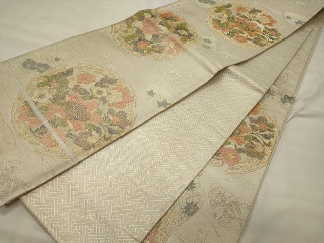 平和屋着物◎佐賀錦 六通柄袋帯 本箔佐賀錦 陶器草花丸文 正絹 逸品 CABH2892oy