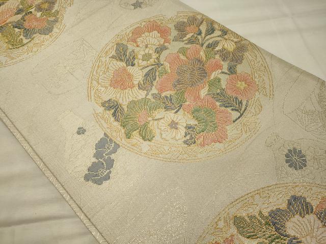 平和屋着物◎佐賀錦 六通柄袋帯 本箔佐賀錦 陶器草花丸文 正絹 逸品 CABH2892oy