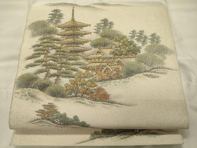 平和屋着物◎太鼓柄袋帯 作家物 綴れ 八坂五重塔 正絹 逸品 CABH2897oy