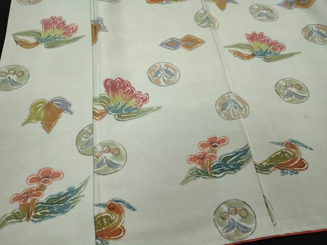 平和屋着物■上質な小紋 手描き 吉祥花鳥丸文 正絹 逸品 未使用 CABH2914oy
