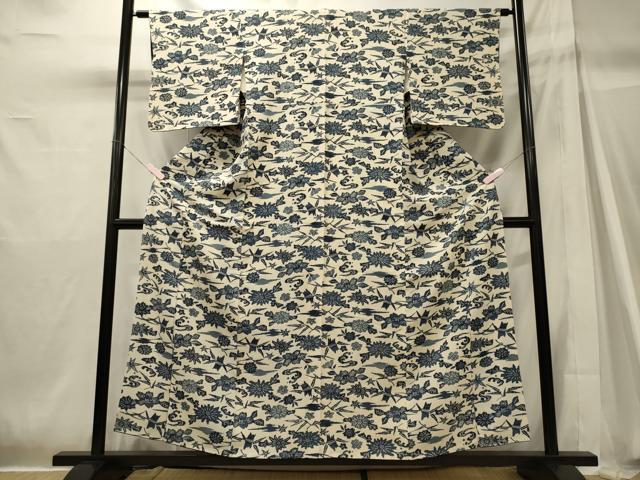平和屋着物■上質な小紋 型染め 草花文 正絹 逸品 CABH2927oy