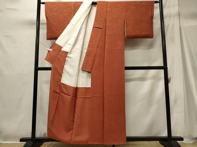 平和屋着物■上質な色無地 流水地紋 樺色 正絹 逸品 CABH2938oy