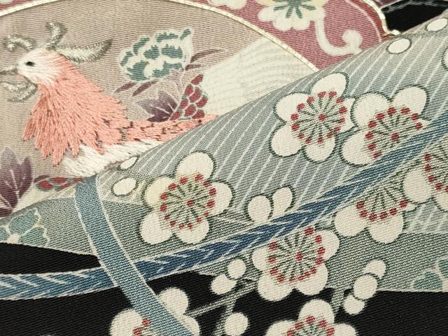 平和屋着物■黒留袖 駒刺繍 鏡裏花鳥松文 暈し染め 銀糸 洗える着物 CABH2961oy