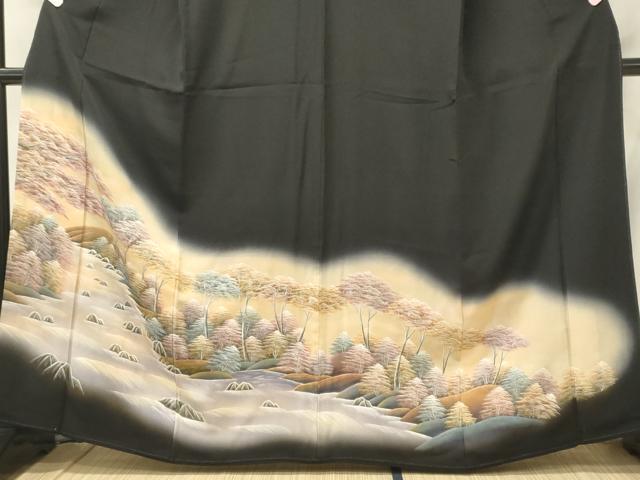 平和屋着物■豪華黒留袖 草木文 暈し染め 正絹 逸品 CABH2962oy